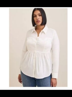 torrid White Peplum Button-Down Blouse
